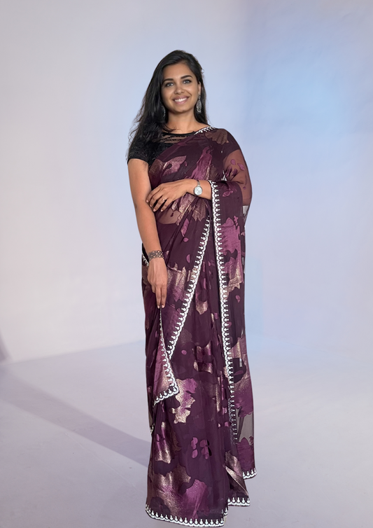 Dark Plum Brasso Saree