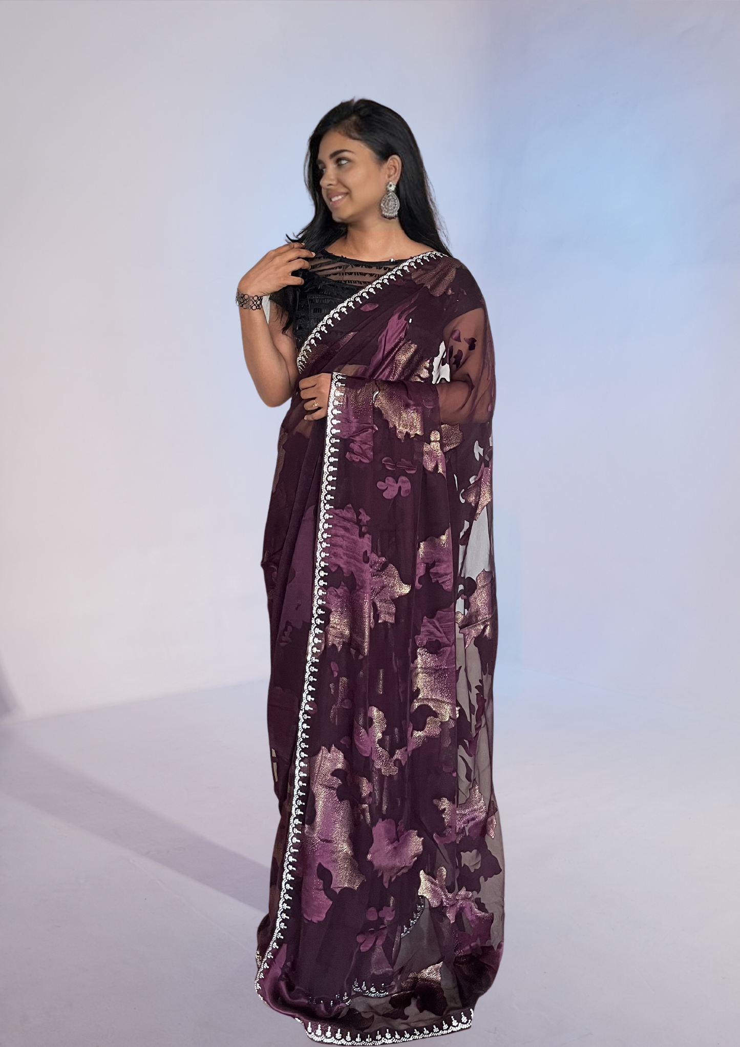 Dark Plum Brasso Saree