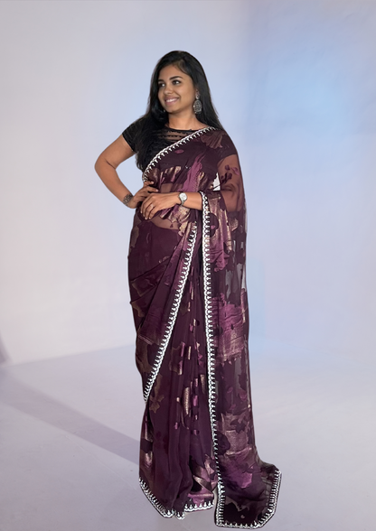 Dark Plum Brasso Saree