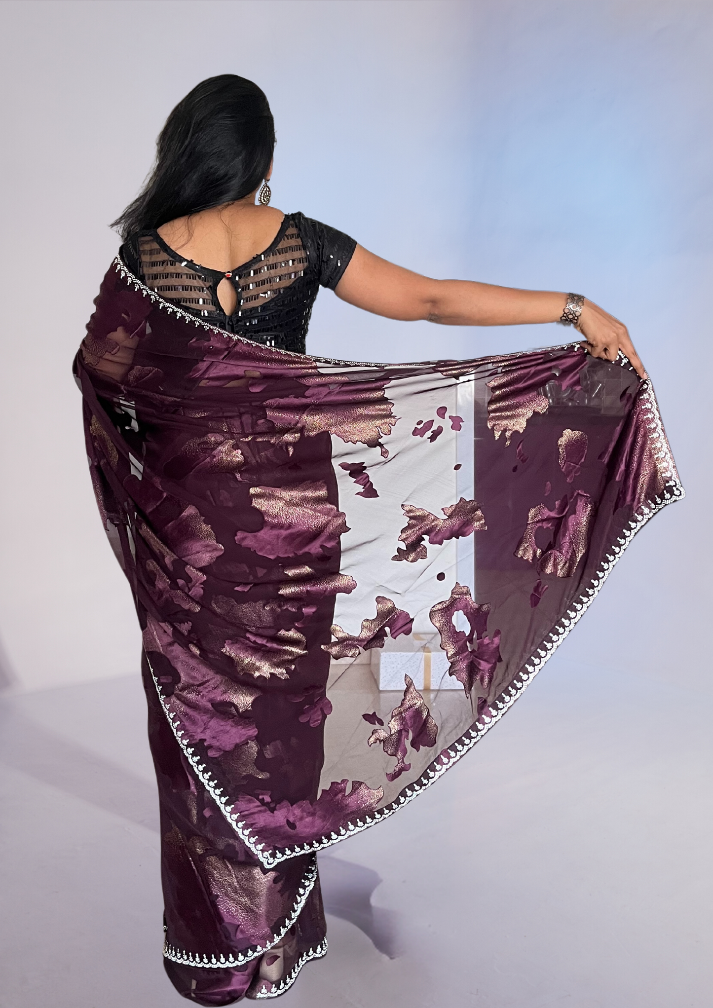 Dark Plum Brasso Saree