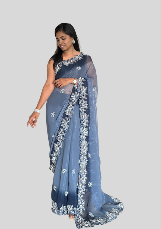 Blueberry Violet Ombre Chiffon Saree