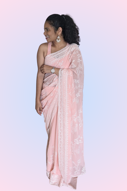 Cream Peach Georgette Saree