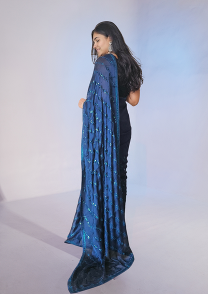 Midnight Blue Satin Georgette Saree