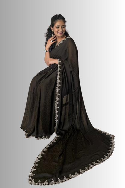 Olive Green Luxury Satin Saree