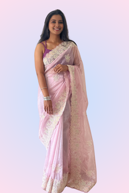 Ice Pink Art Organza Saree