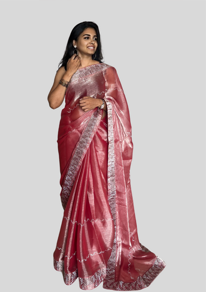 Rusty Orange Art Organza Saree