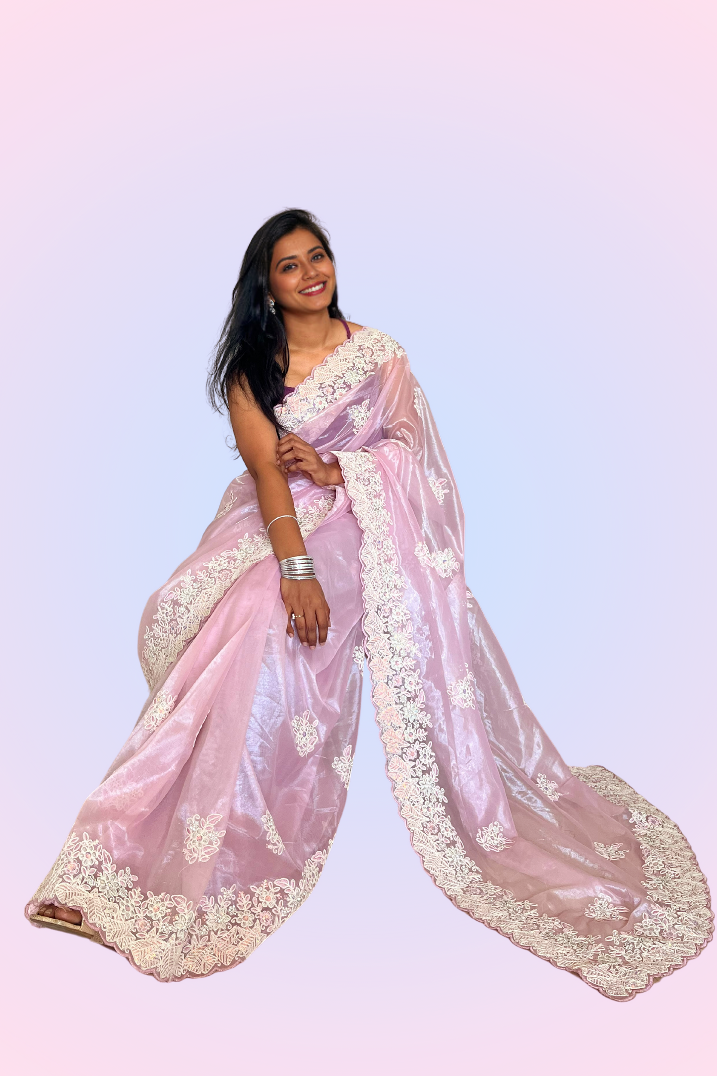 Ice Pink Art Organza Saree