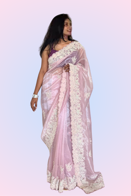 Ice Pink Art Organza Saree