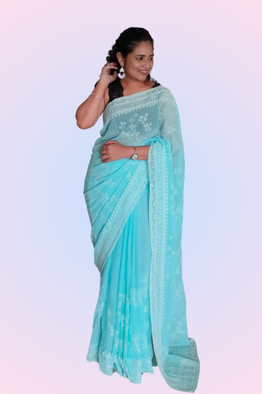 Vibrant Blue Georgette Saree