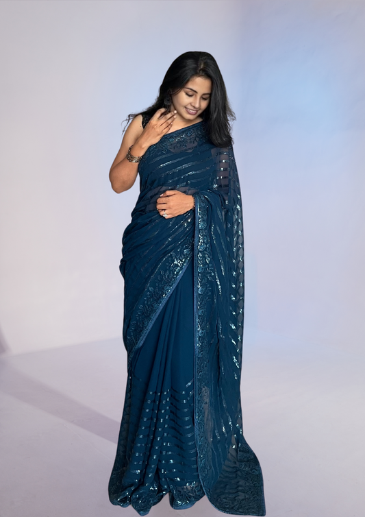 Retro Blue Georgette Saree