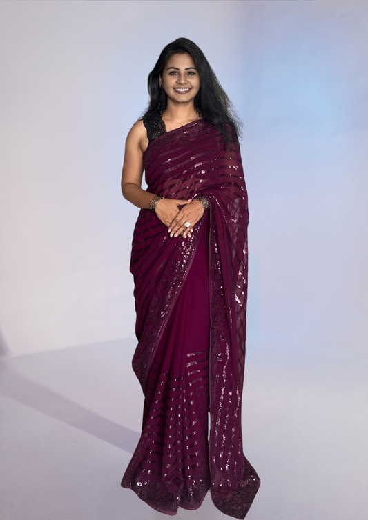 Wine Pink Georgette Saree