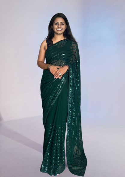 Forest Green Georgette Saree