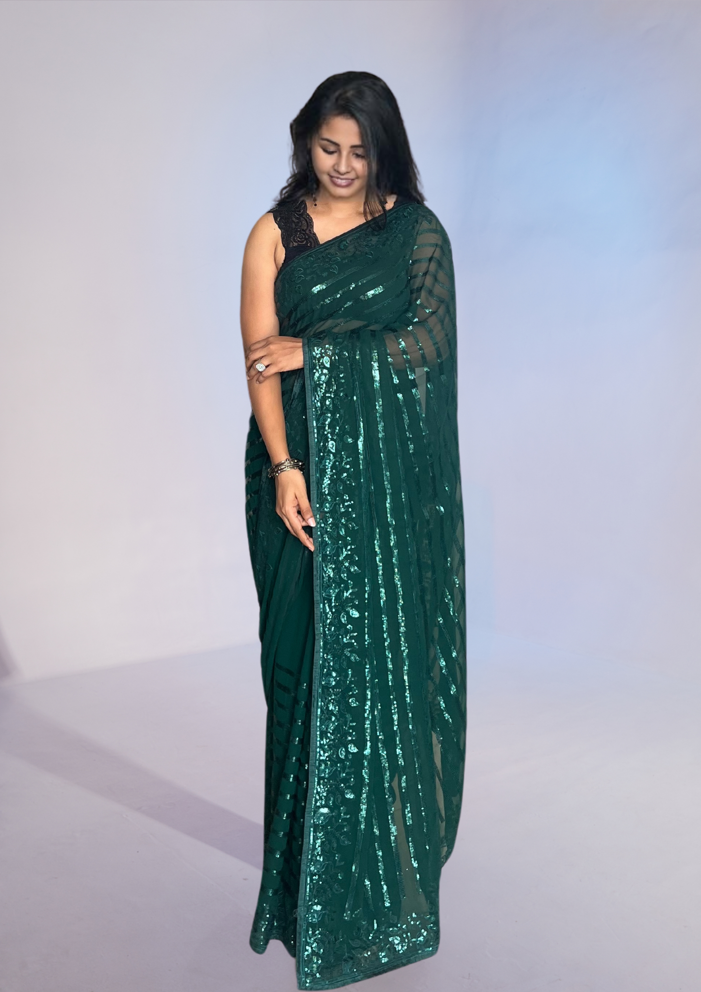 Forest Green Georgette Saree