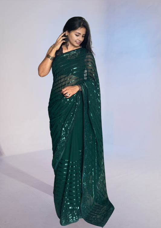 Forest Green Georgette Saree