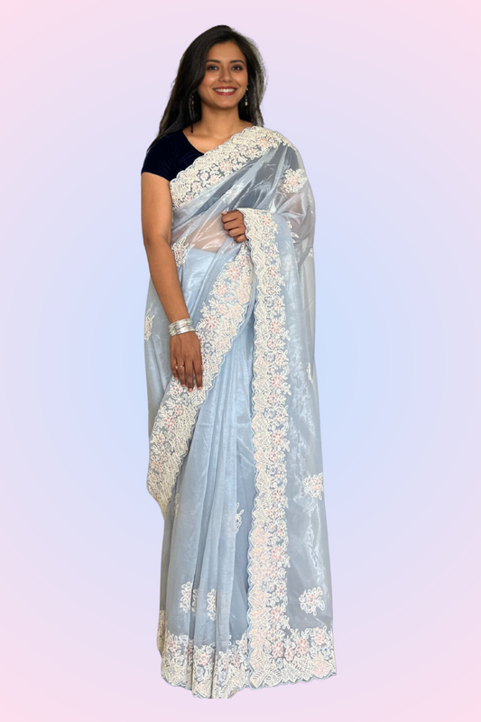 Light Blue Art Organza Saree