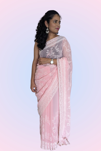 Soft Pink Georgette Saree