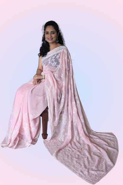 Soft Pink Georgette Saree